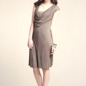 White + Warren Mushroom color Jersey Knit Drape Neck Sleeveless Dress Size Large